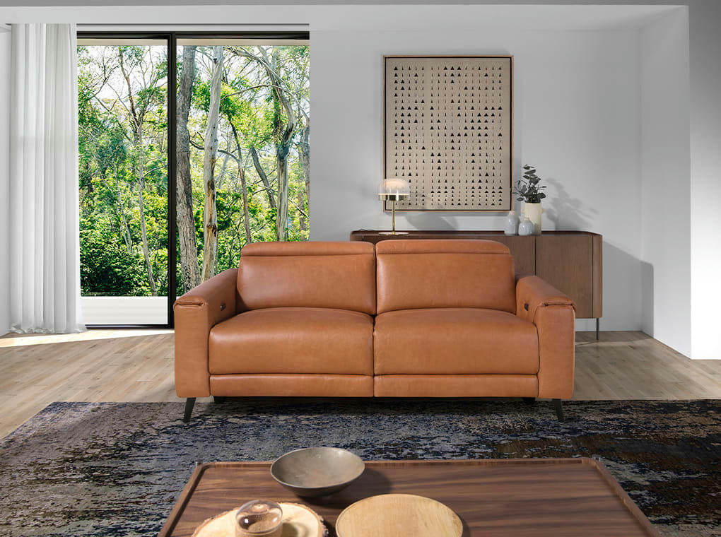 - Canapé 2 places relax en cuir brun