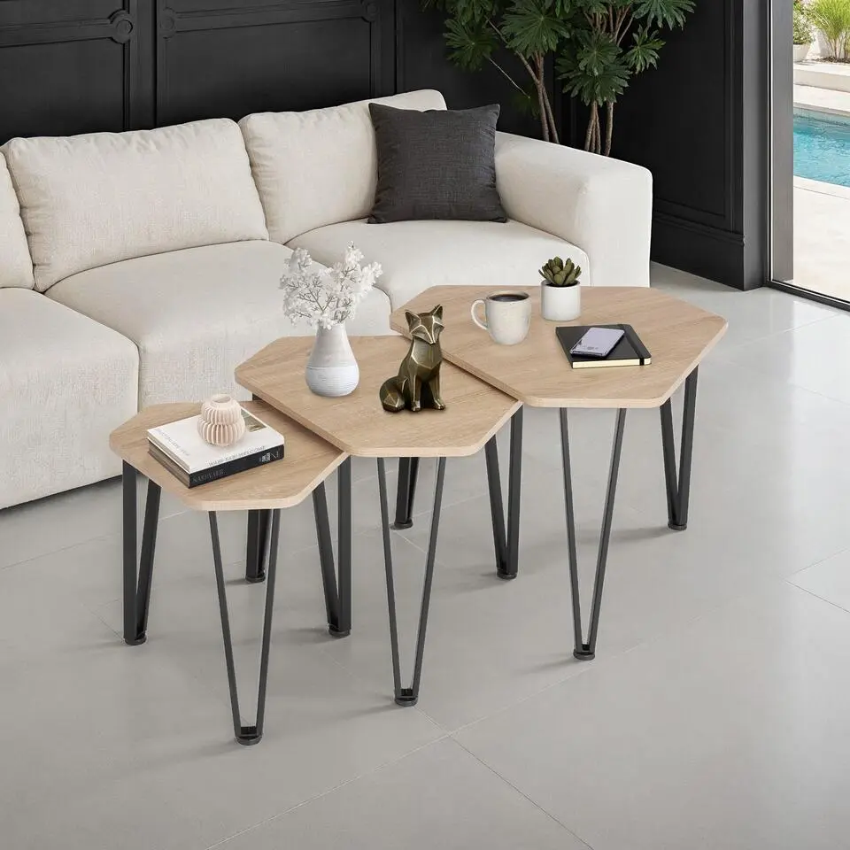 tectake Salontafel-set Torquay, Industrieel Licht Hout, Eiken Sonoma