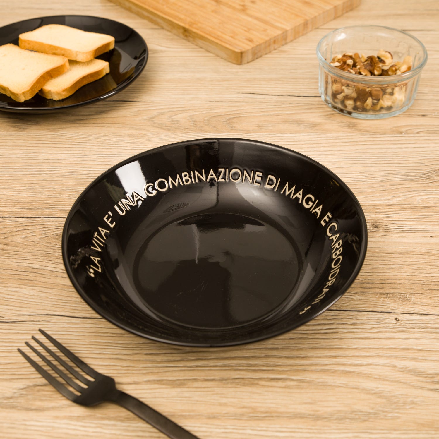 Piatto fondo nero con scritta 20 cm in stoneware