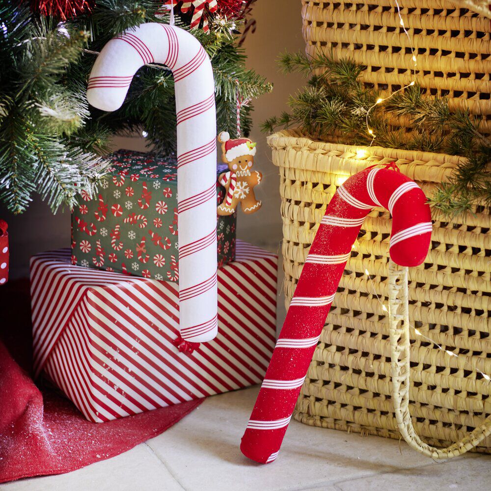 Canne à sucre déco No&euml;l à suspendre rouge H40cm