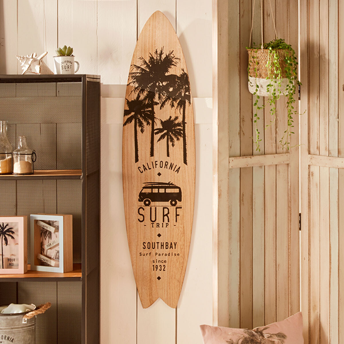 Board , wood and metal "South" 110x27 cm