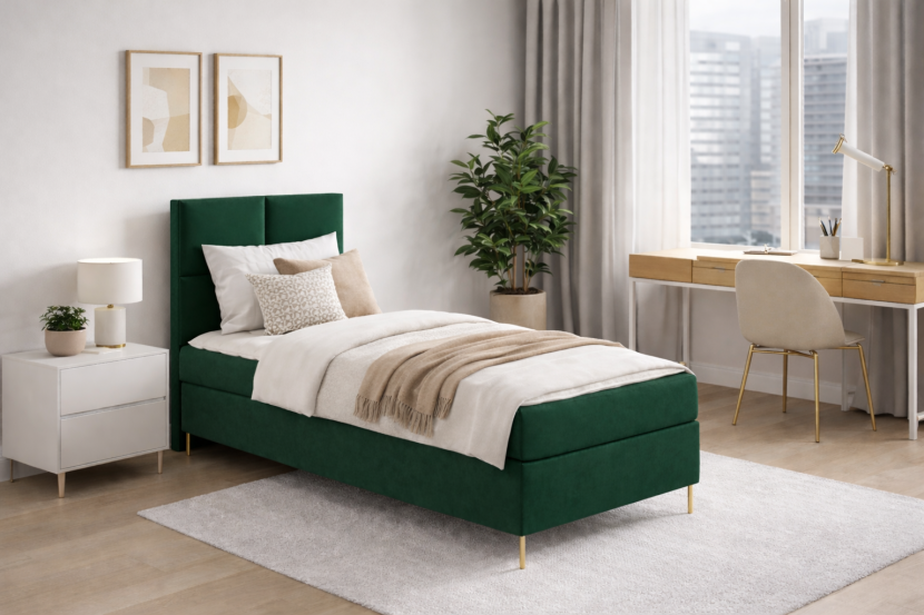 Łóżko kontynentalne Gobi Box 90x200 z nogami riviera 38