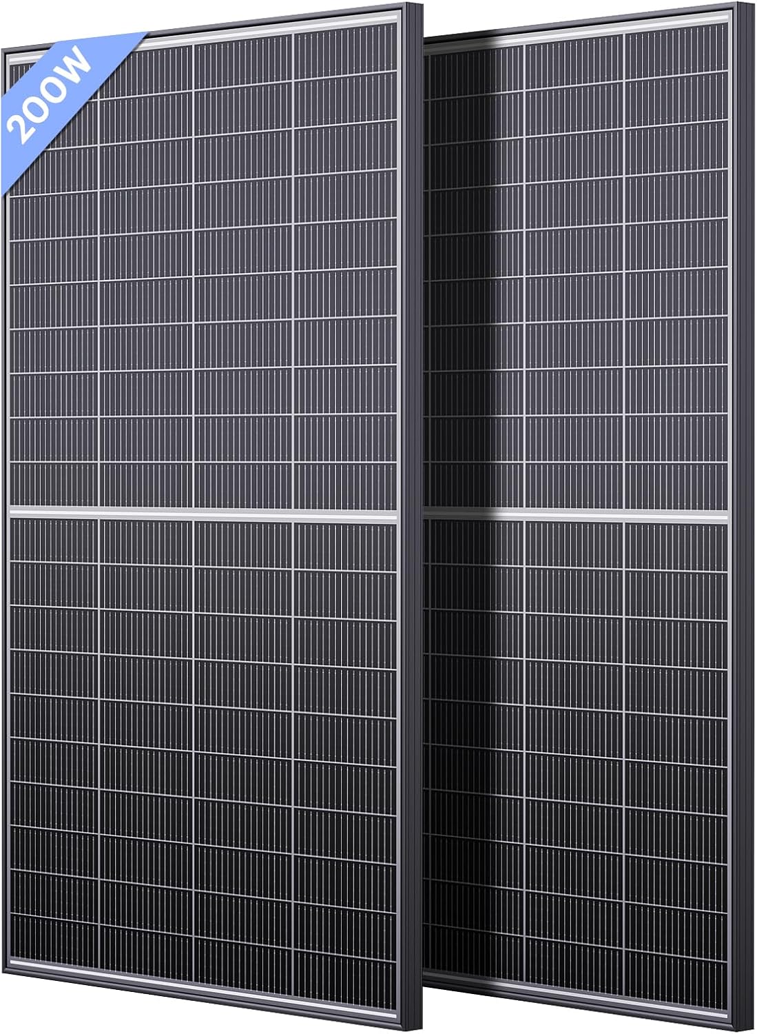N-Type 16BB 400W Bifacial Solar Panel  2Pcs 200 Watt Solar Panel 12V  25% High Efficiency  Dual-module Parallel Anti-Shade Design  for RV Van Marine Home Rooftop Off-Grid Systems (2 Pack 200W)