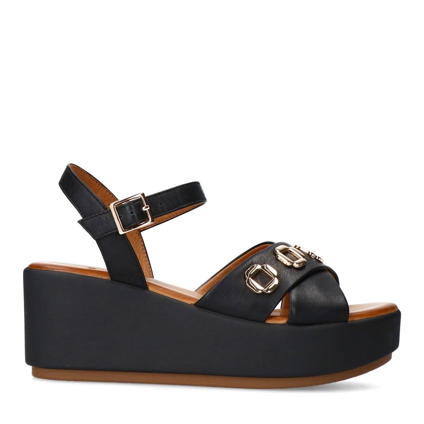 Manfield Zwarte leren sleehakken