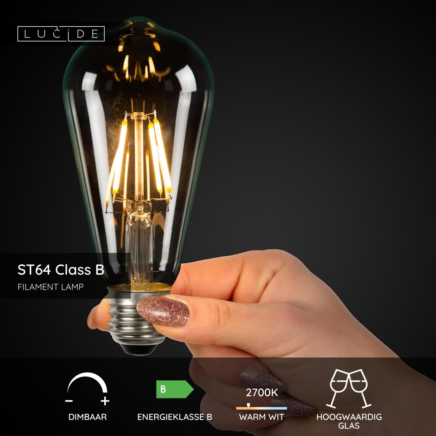 Lucide ST64 Class B Filament lamp - Transparant (set van 3)
