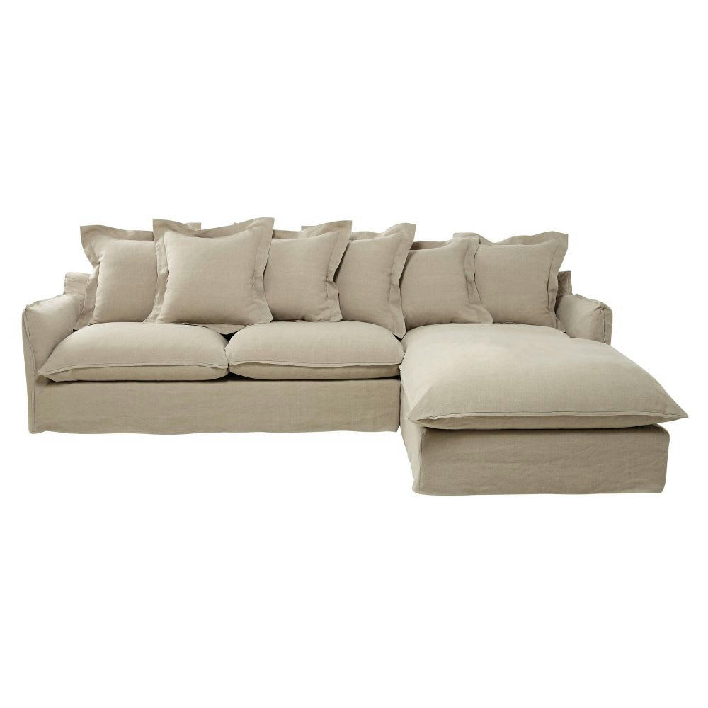 Barcelone - Canapé d'angle droit convertible 6 places en lin lavé