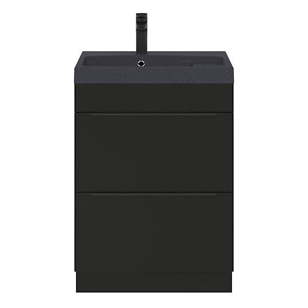 Meuble vasque à poser noir mat l.60 cm Imandra   plan vasque noir résine Mila, GoodHome