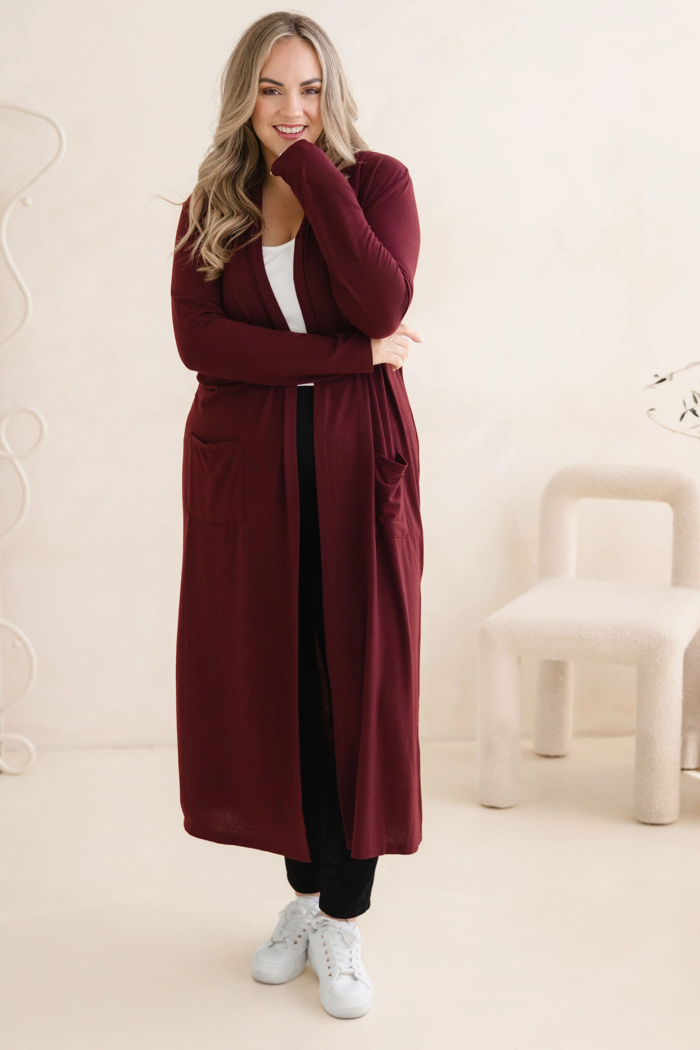 Jane Cardi Maxi Length in Burgundy