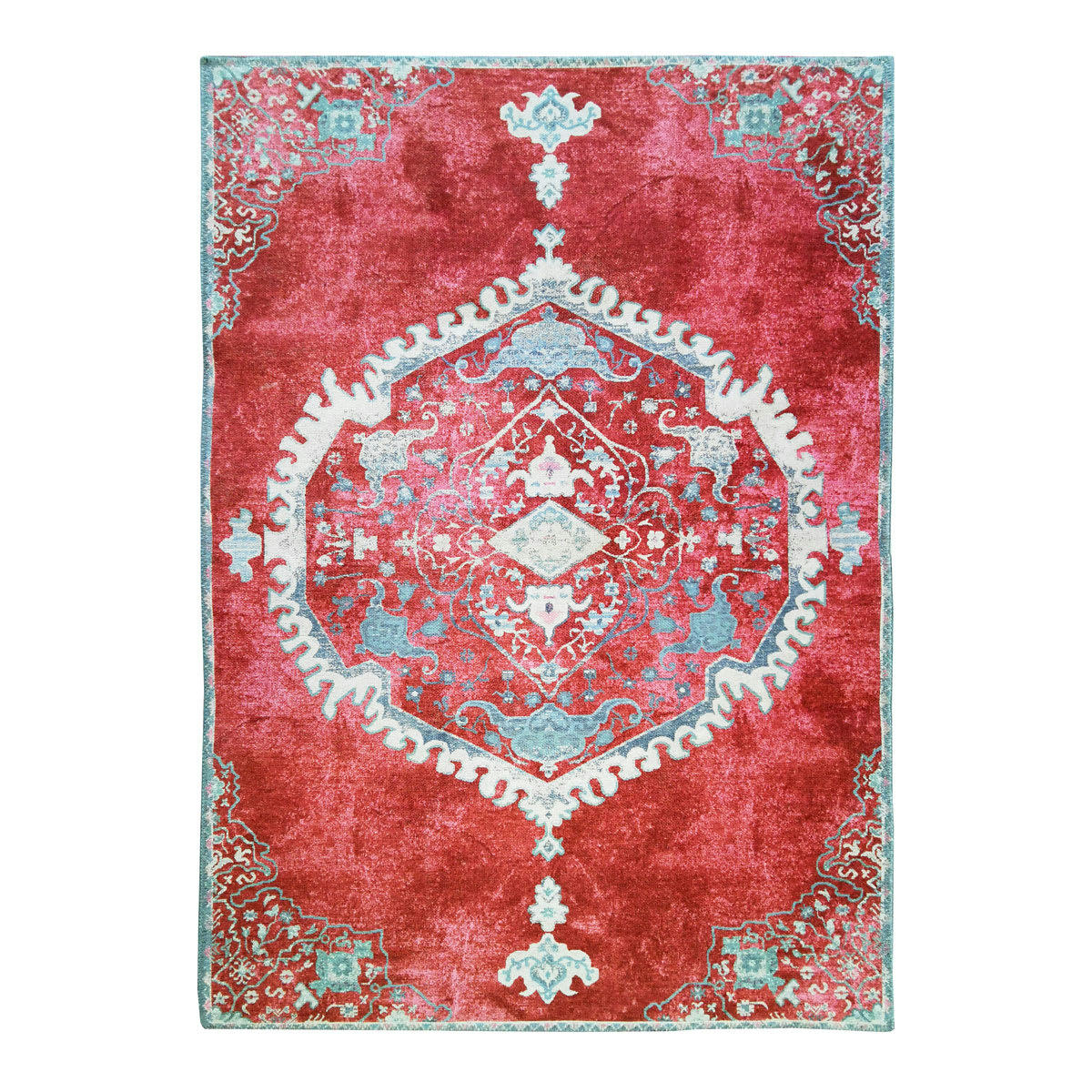 GRENADE - Tapis effet vintage motif médaillon rouge 160x230