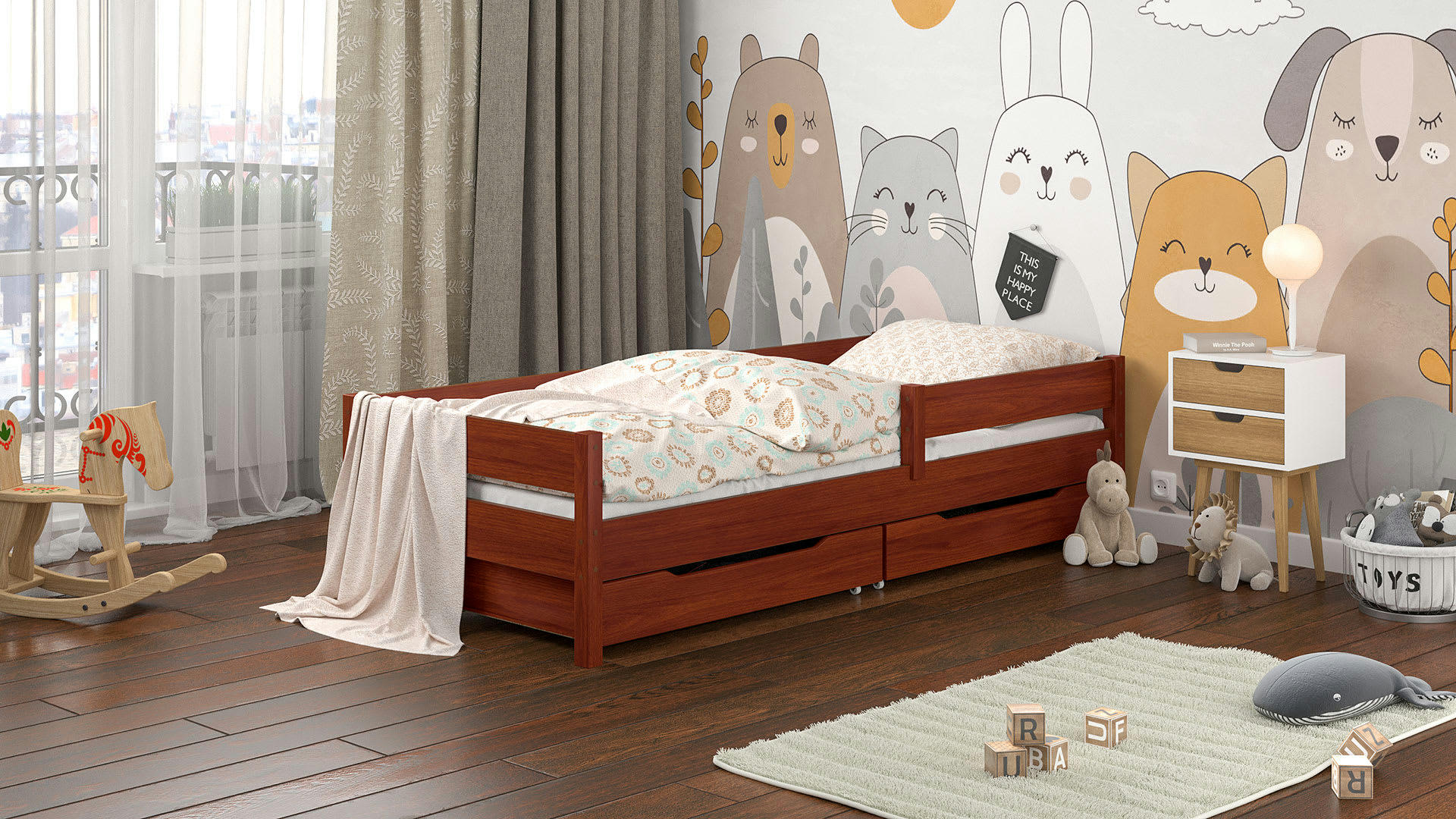 - Lit simple en pin massif&MDF 180x80 palissandre