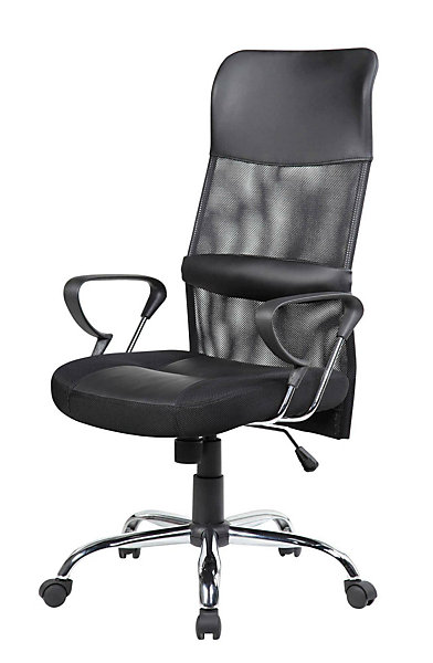 Chaise à roulettes Ateleta, Fauteuil présidentiel avec accoudoirs, Chaise de bureau ergonomique, 56x61h111/121 cm, Noir