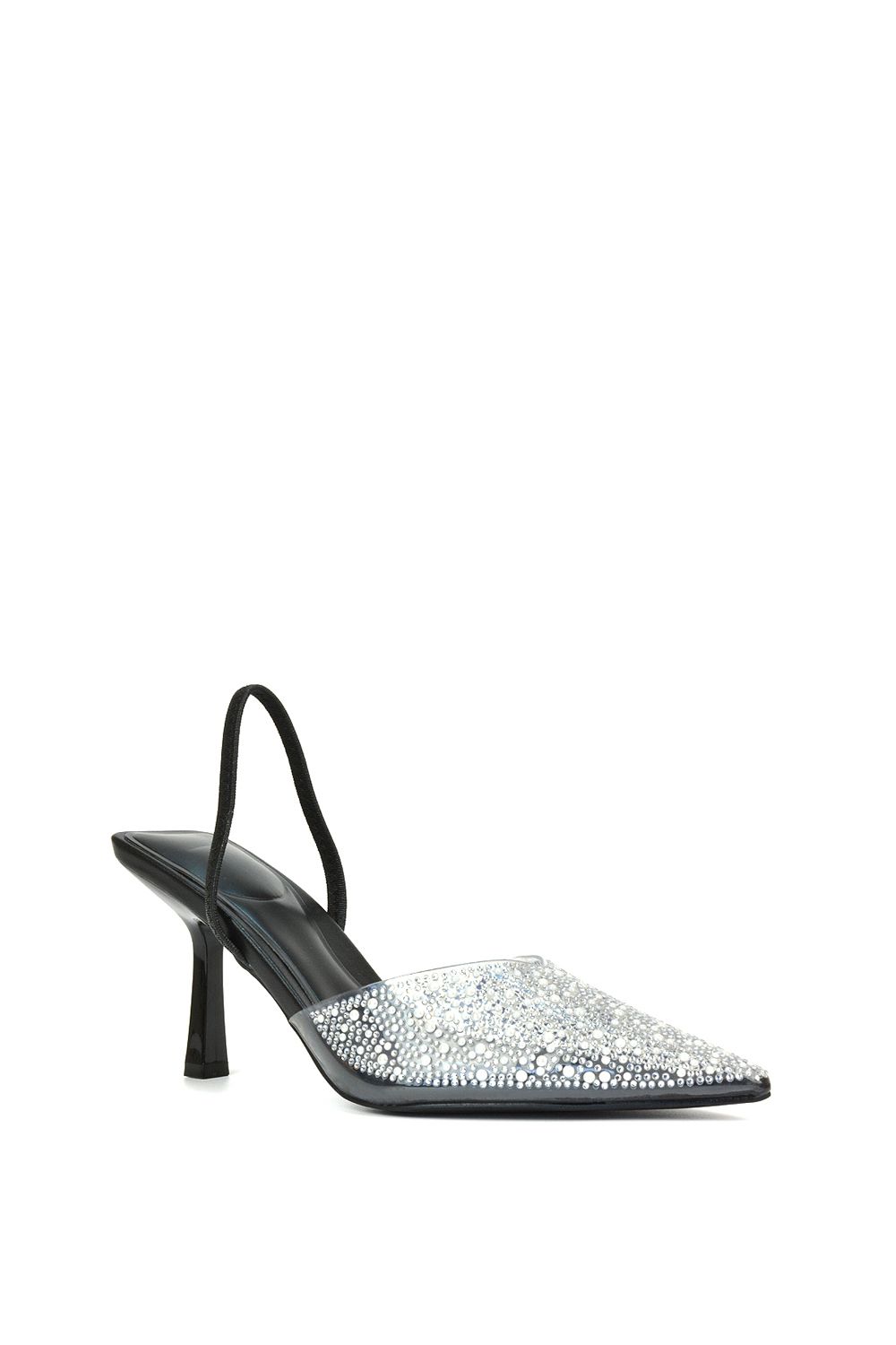 XY London Kadie' Perspex Jewel Pointed Toe Court Shoe Sandals With Slingback