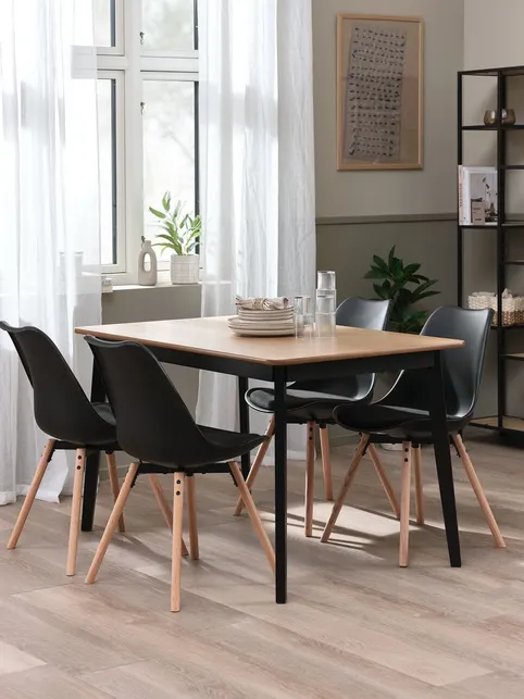JEGIND L130 bord natur eg/sort + 4 KASTRUP sort