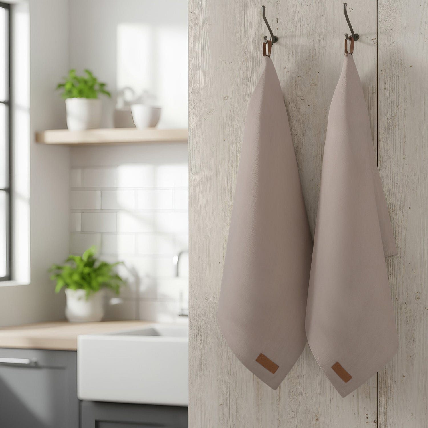 Set 2 strofinacci cucina 45x70 cm beige in cotone