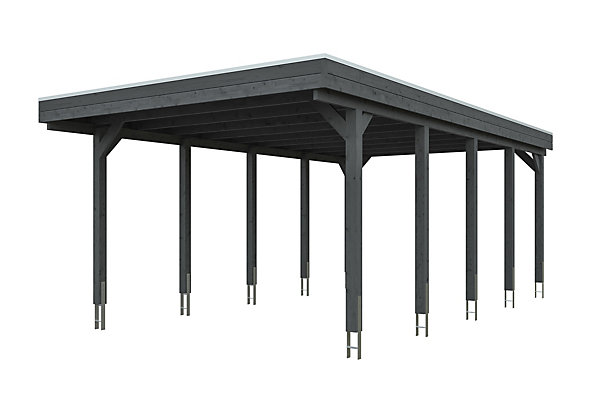 Carport SKAN HOLZ Friesland 402 x 708 cm, avec toit EPDM, gris ardoise