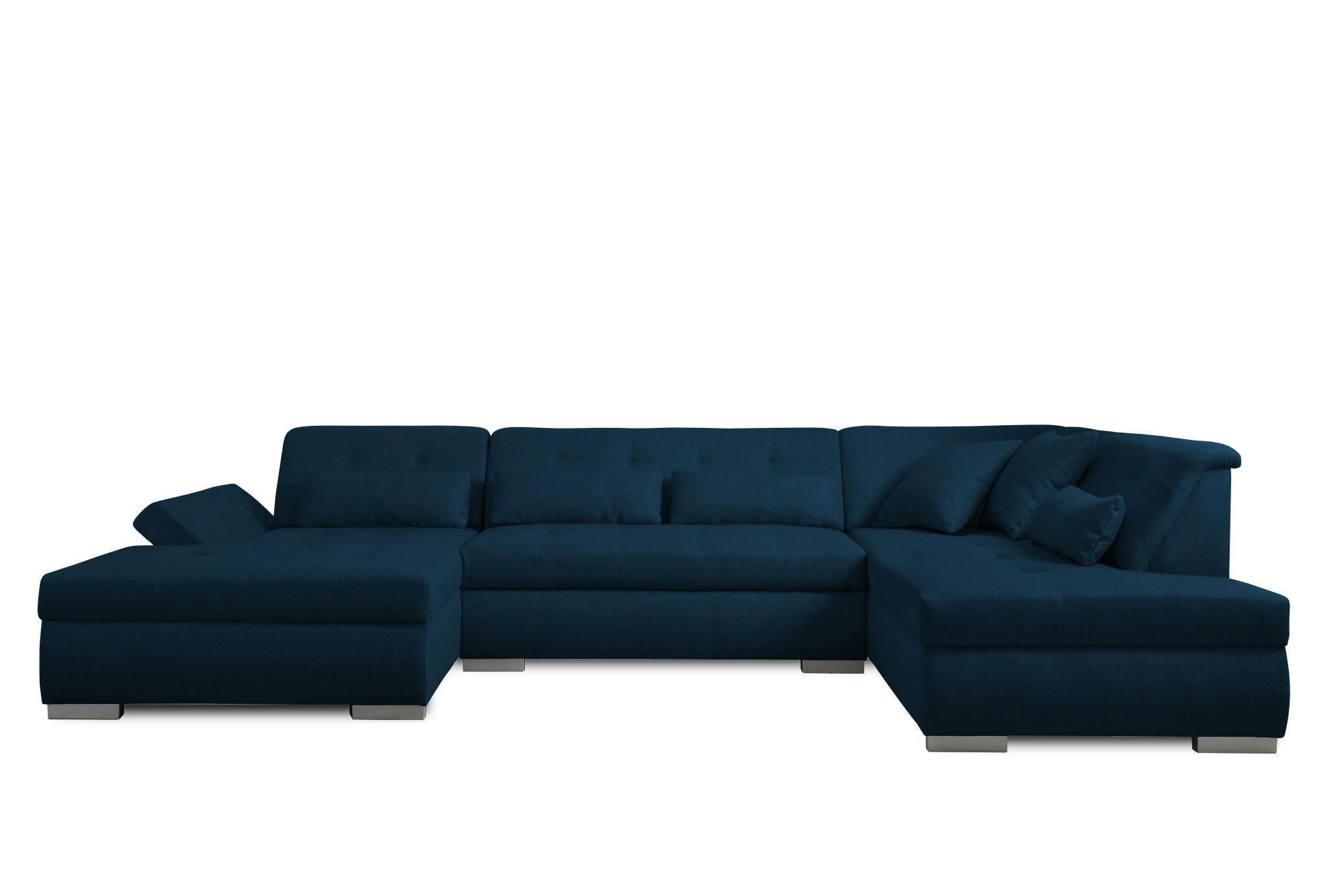 VERMONT - Canapé panoramique 7 places angle droit en tissu bleu pétrole