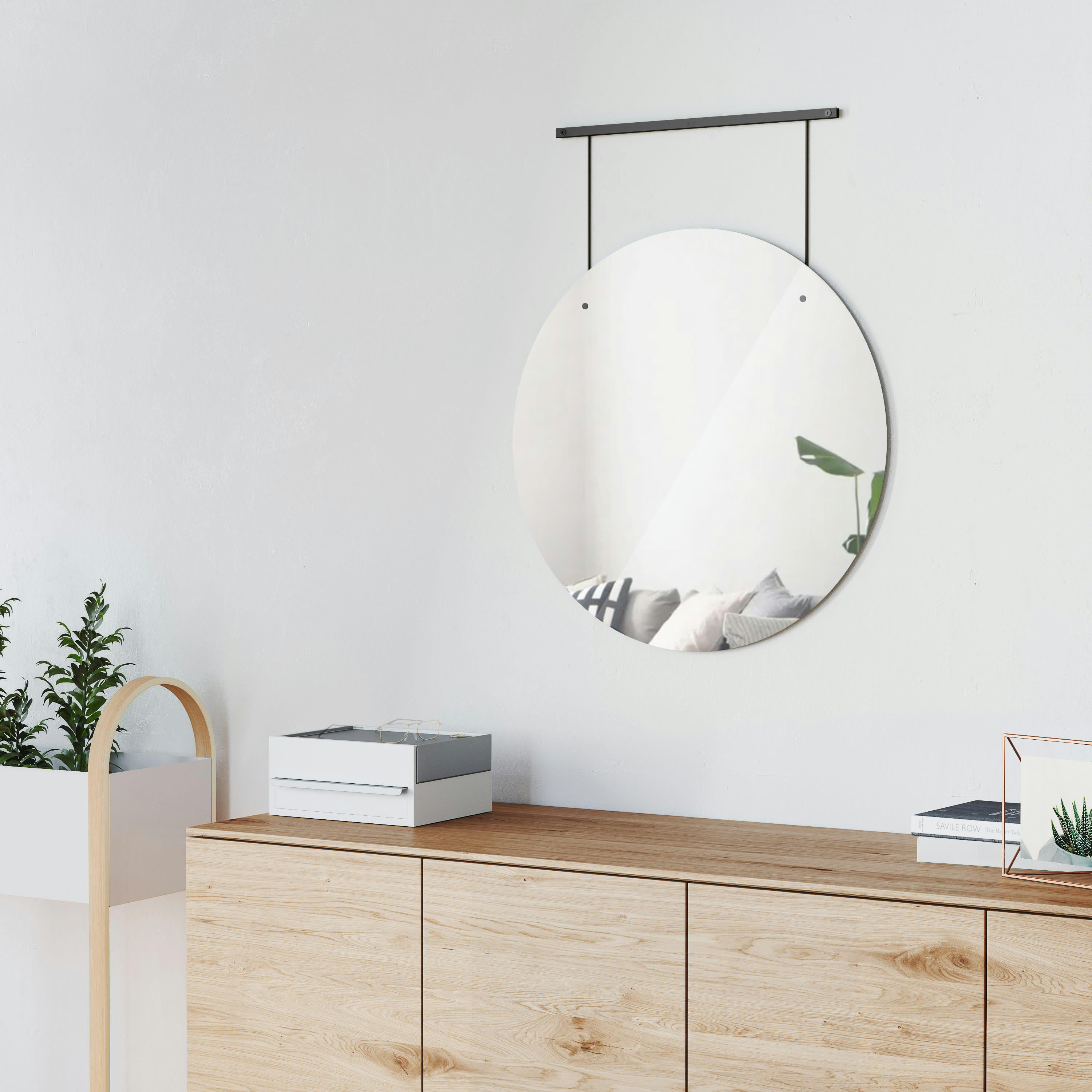 EXHIBIT - Miroir mural D66cm suspendu tige métal noir