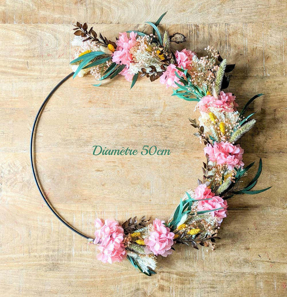 - Couronne murale de fleurs séchées Honorine D50cm