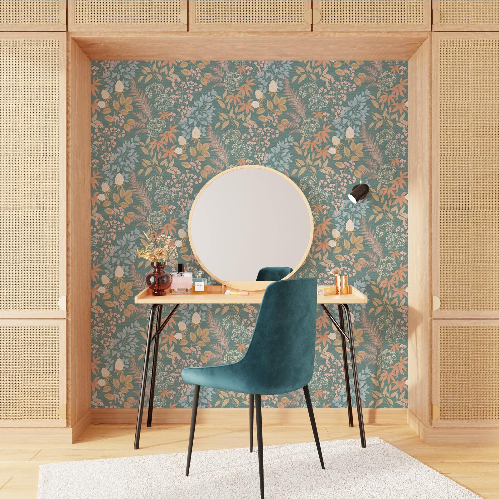 Papier peint intissé MAELIE coloris bleu canard et ocre