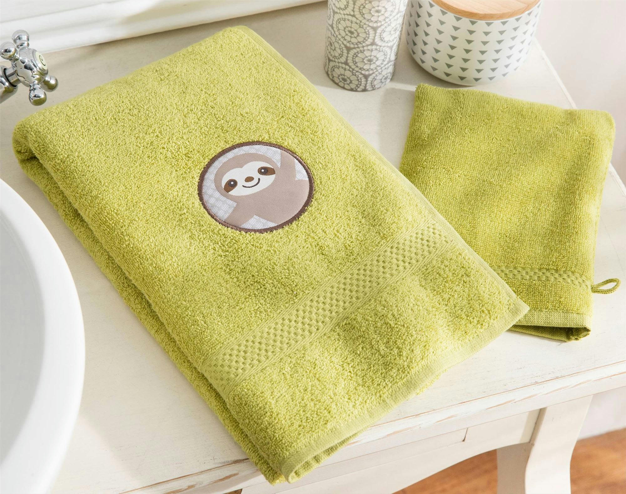 PETITES BETES - Serviette de toilette + gant 50x90 vert en coton