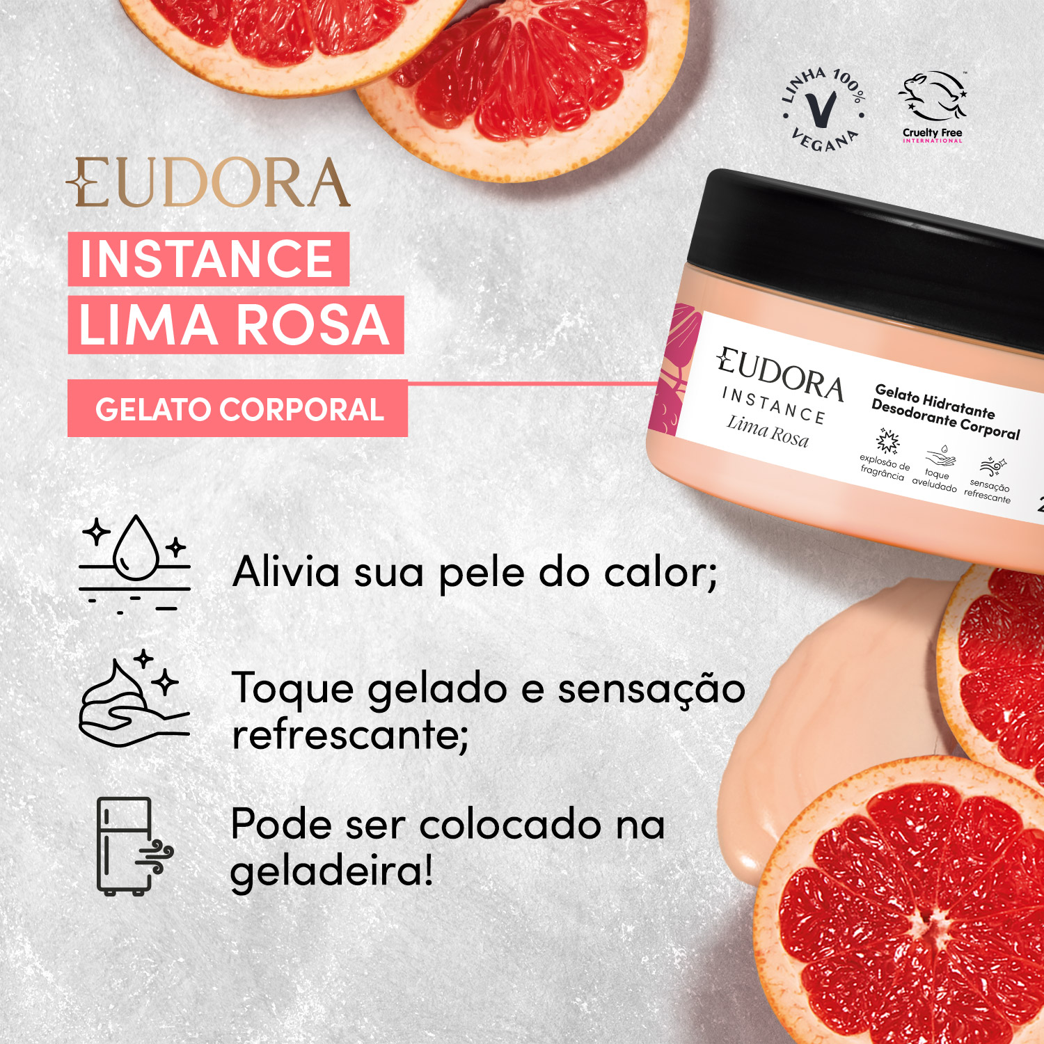 Gelato Hidratante Desodorante Corporal Instance Lima Rosa 200g