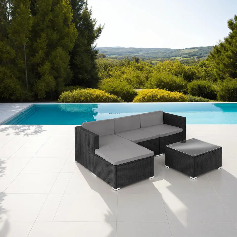 tectake Wicker lounge Lignano, Zwart