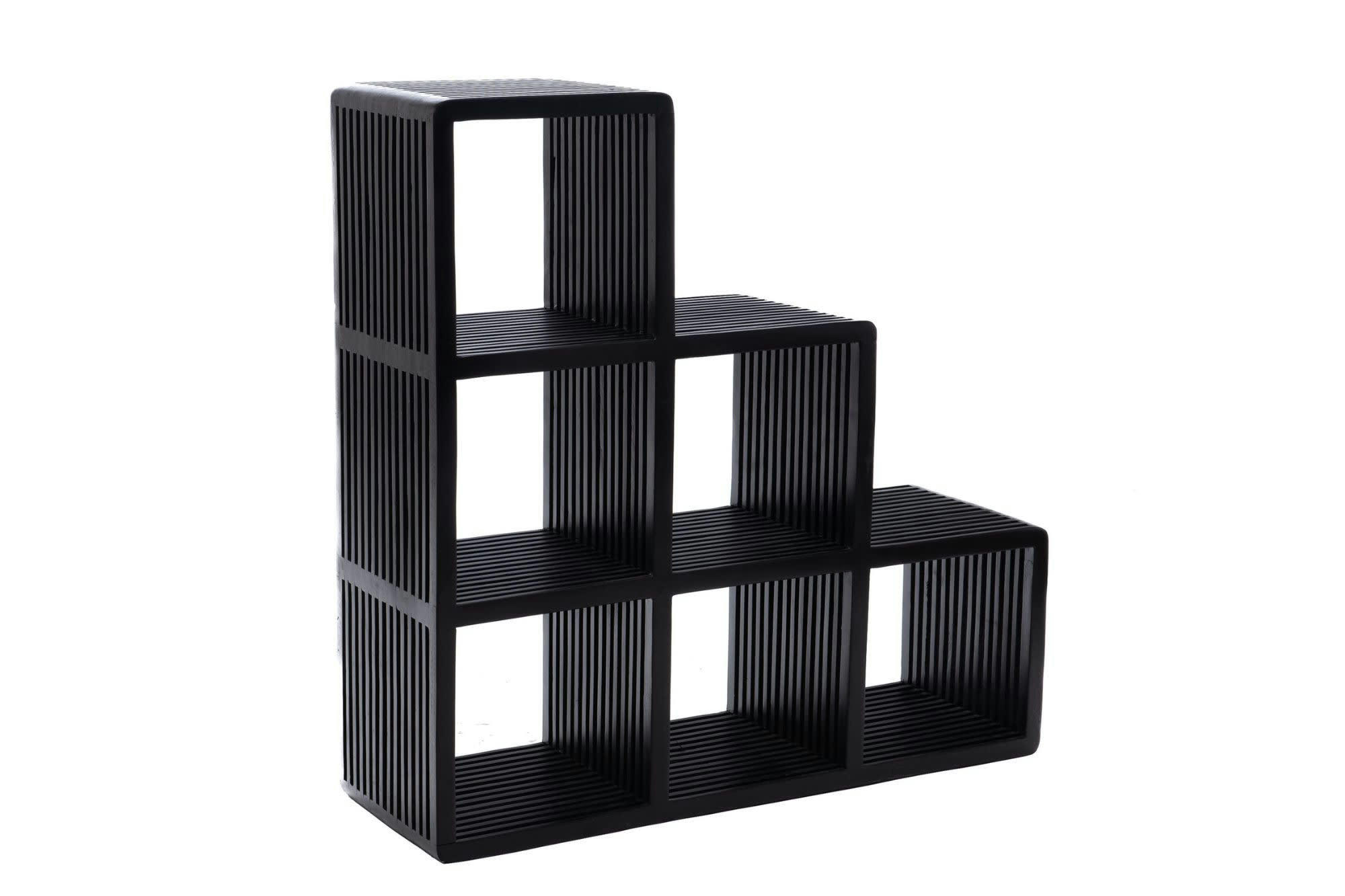 MILAN - Bibliothèque étagère échelle en teck 6 cubes de rangement