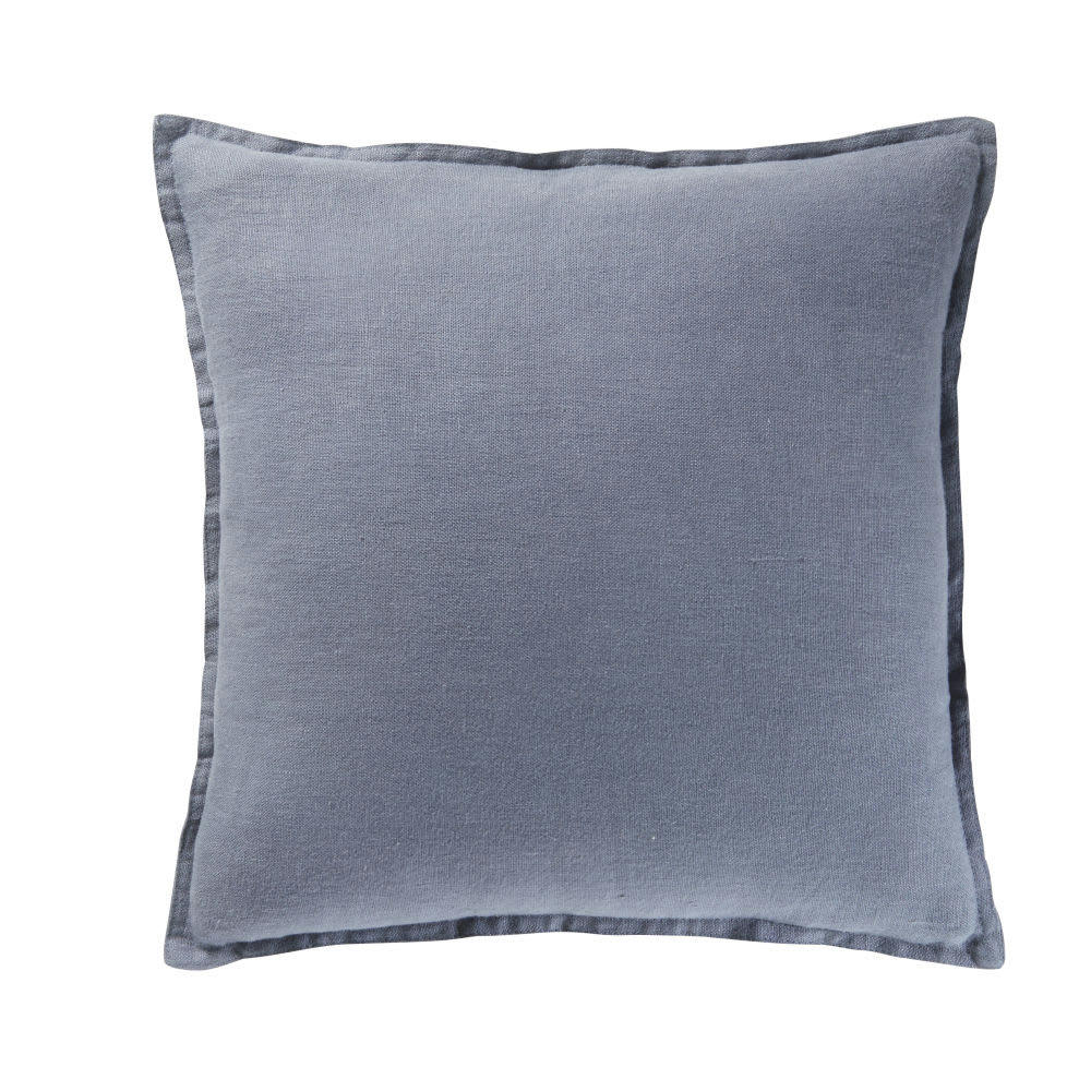 - Coussin en lin lavé bleu 45x45