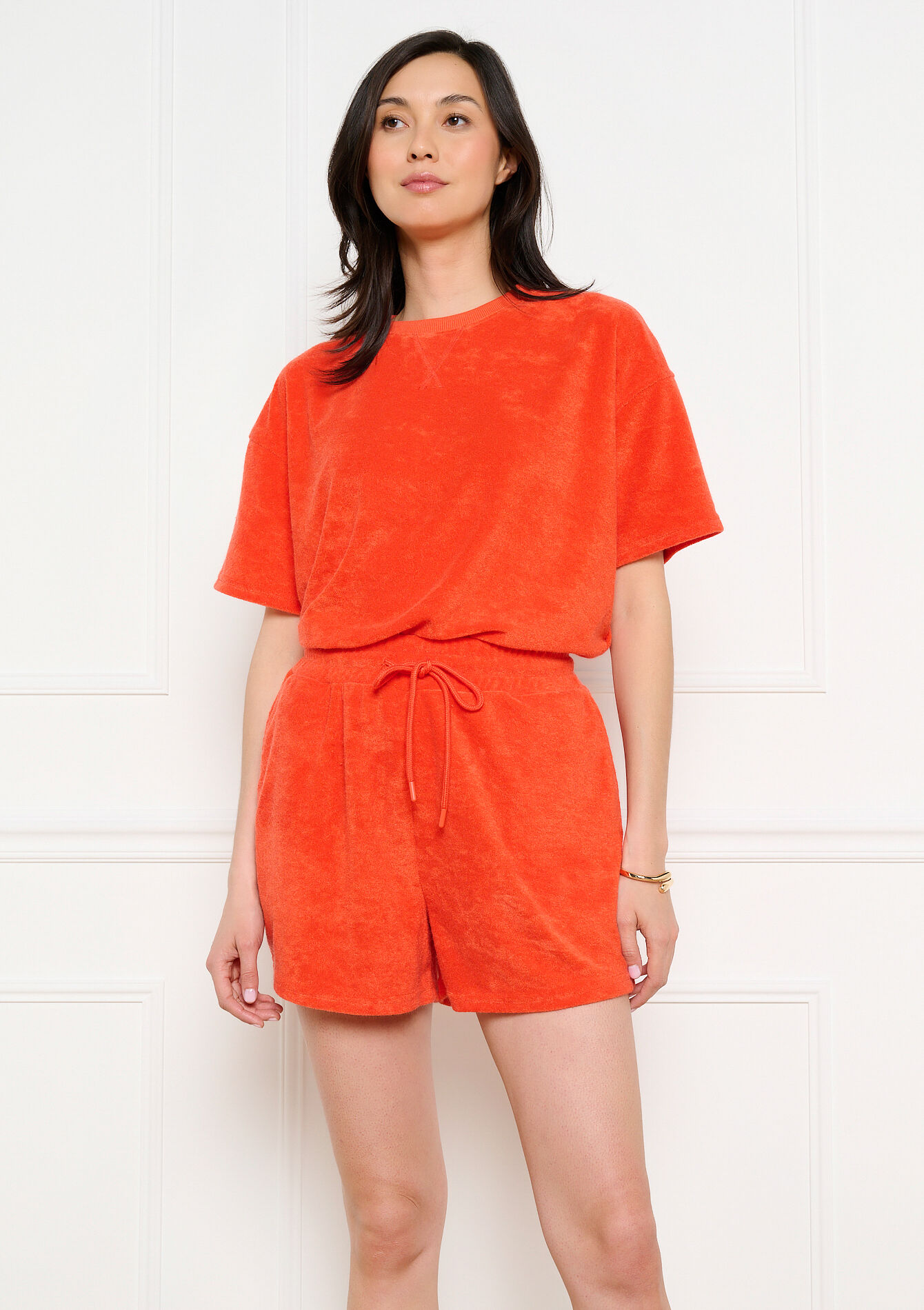 Badstof short met trekkoord