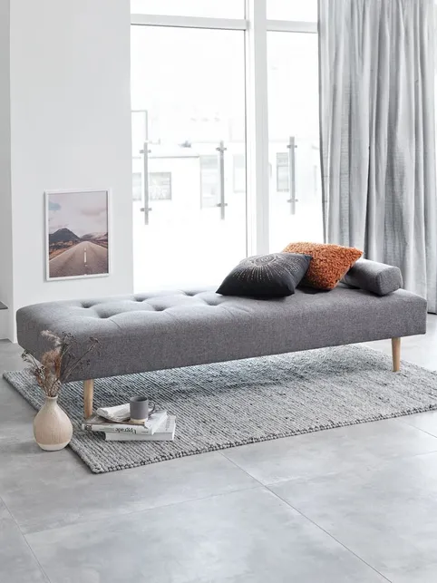 Daybed NOREFJELL 200x80 mørkegråt stof/egefarve