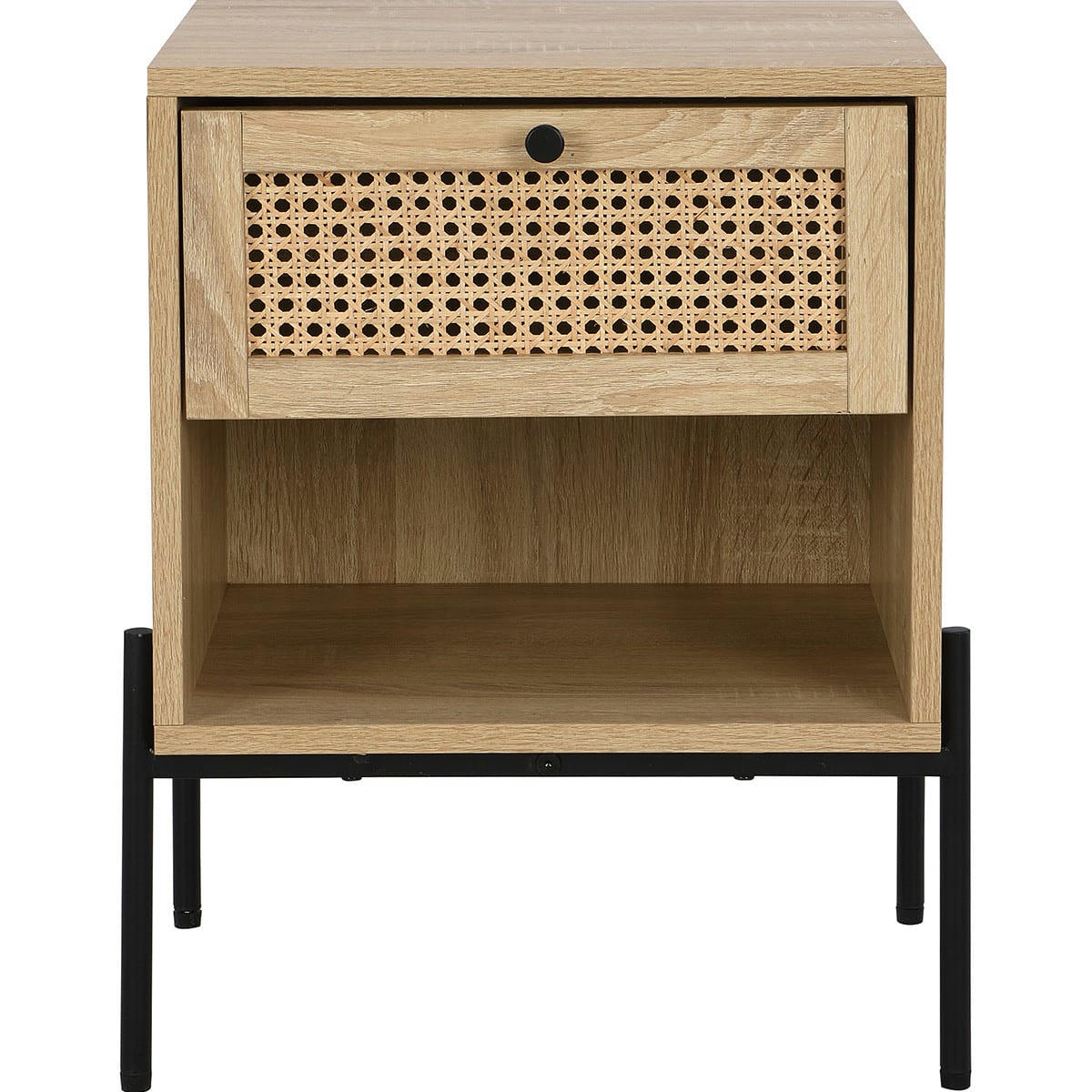 IRIS - Table de chevet 1 tiroir en cannage naturel et effet chêne 40 cm
