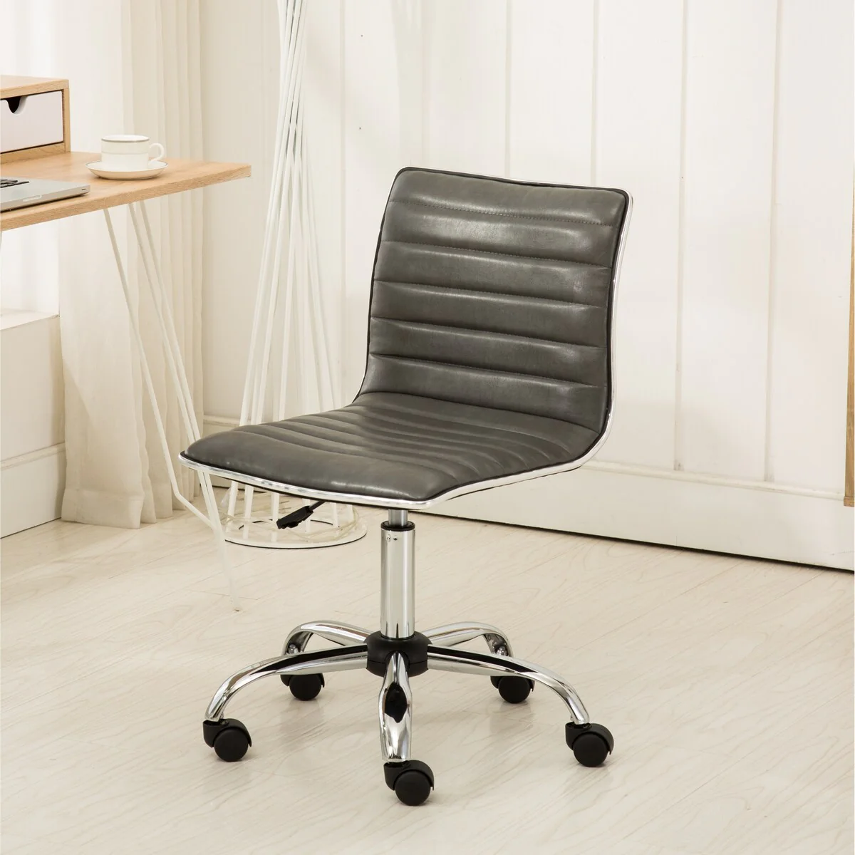 Adjustable height office chair Grey Leather office chair