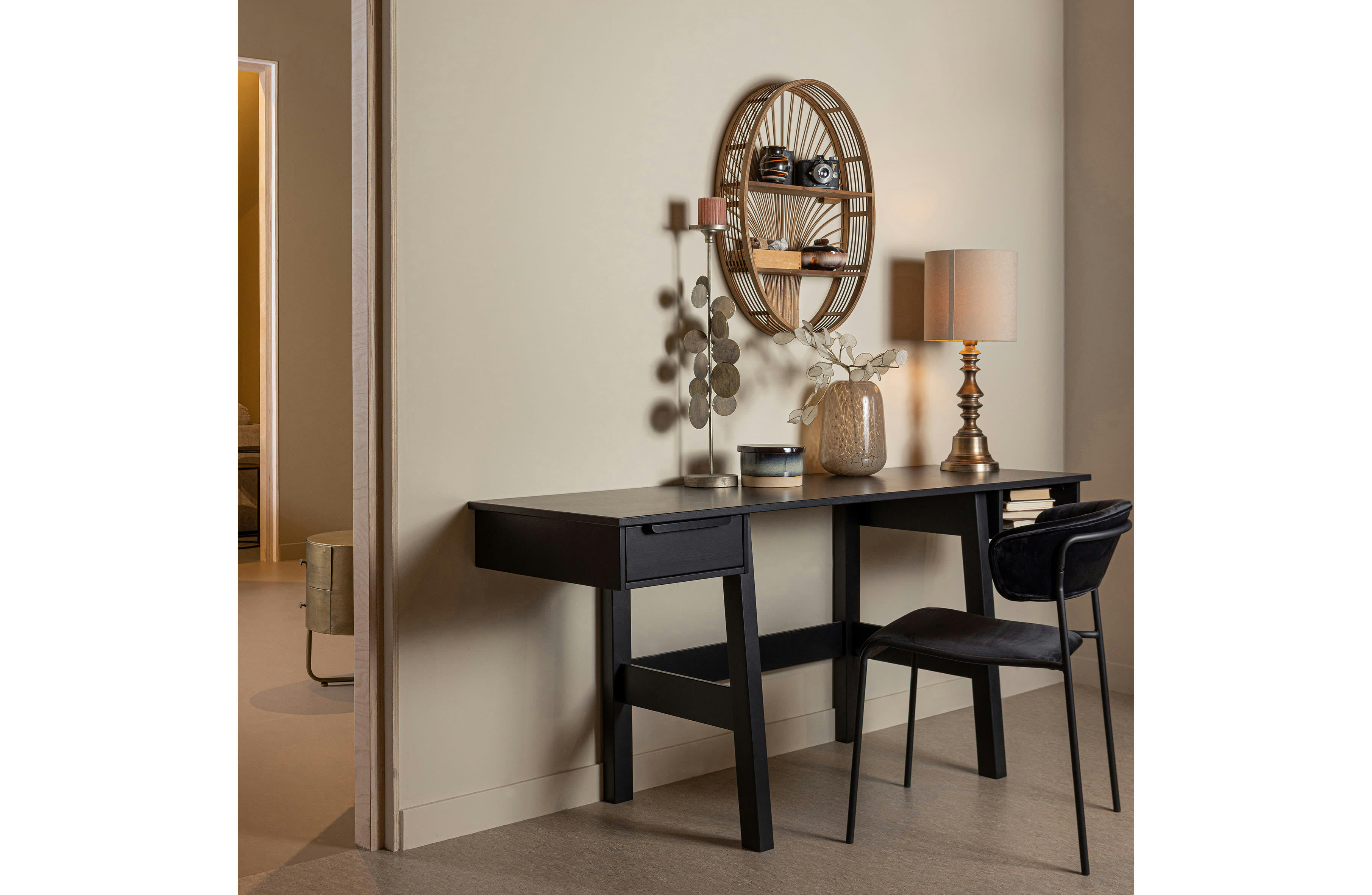 BEPUREHOME - Bureau bibliothèque, table informatique en bois de pin, noir