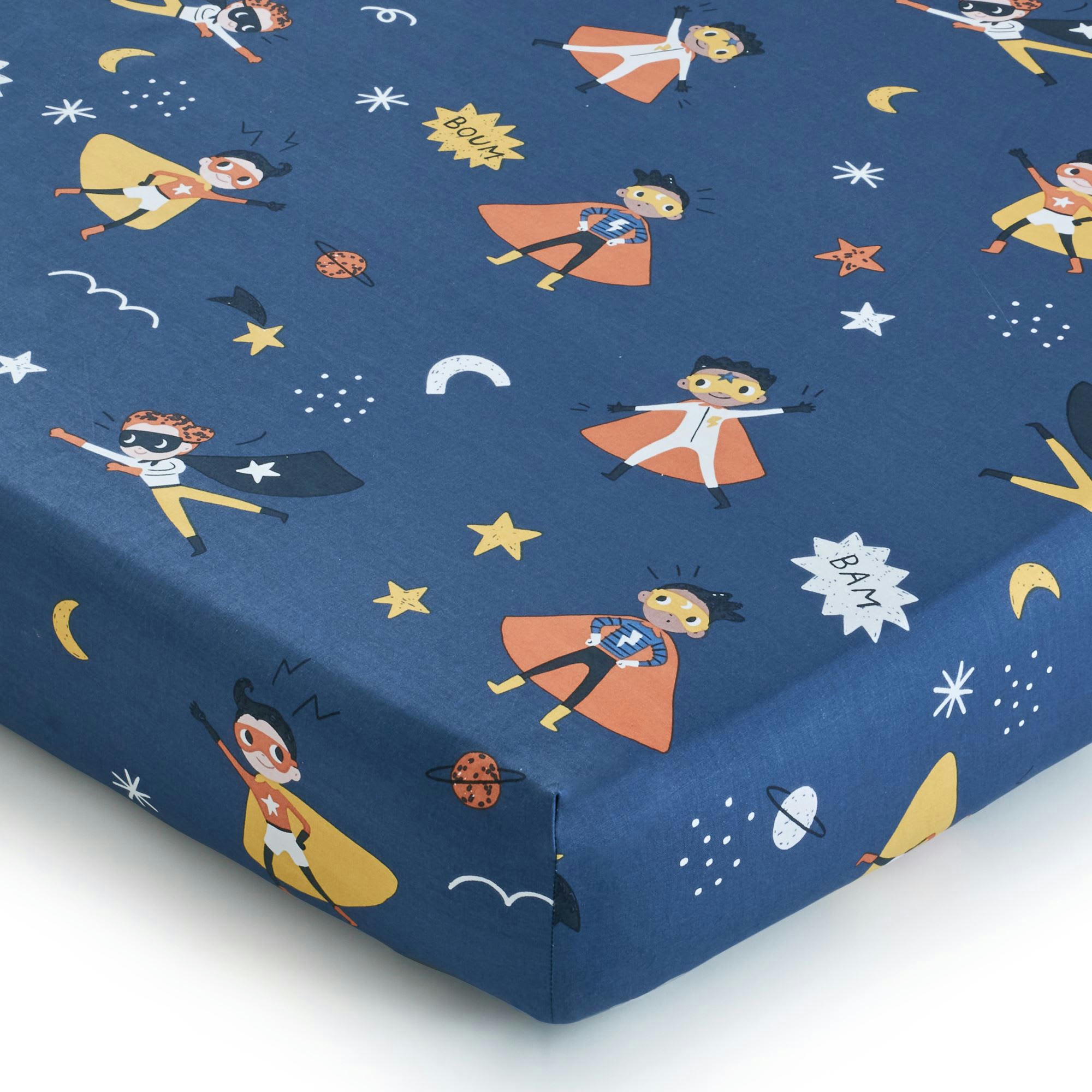 SUPER HEROS - Drap-housse 90x190 multicolore en coton