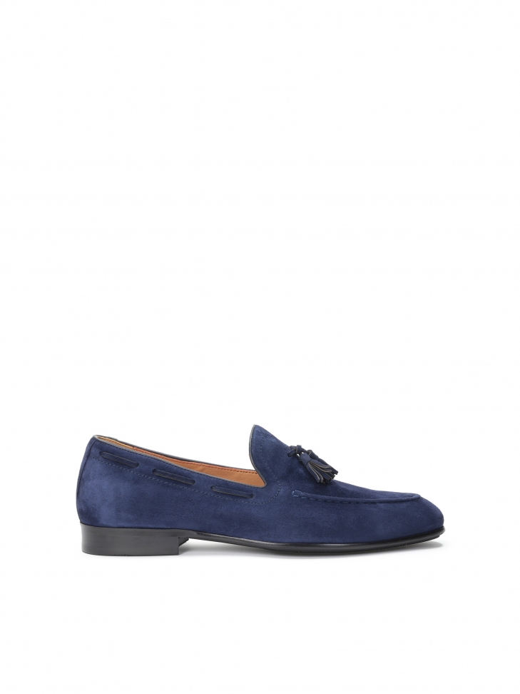 Men's slip on navy blue loafers with tassels