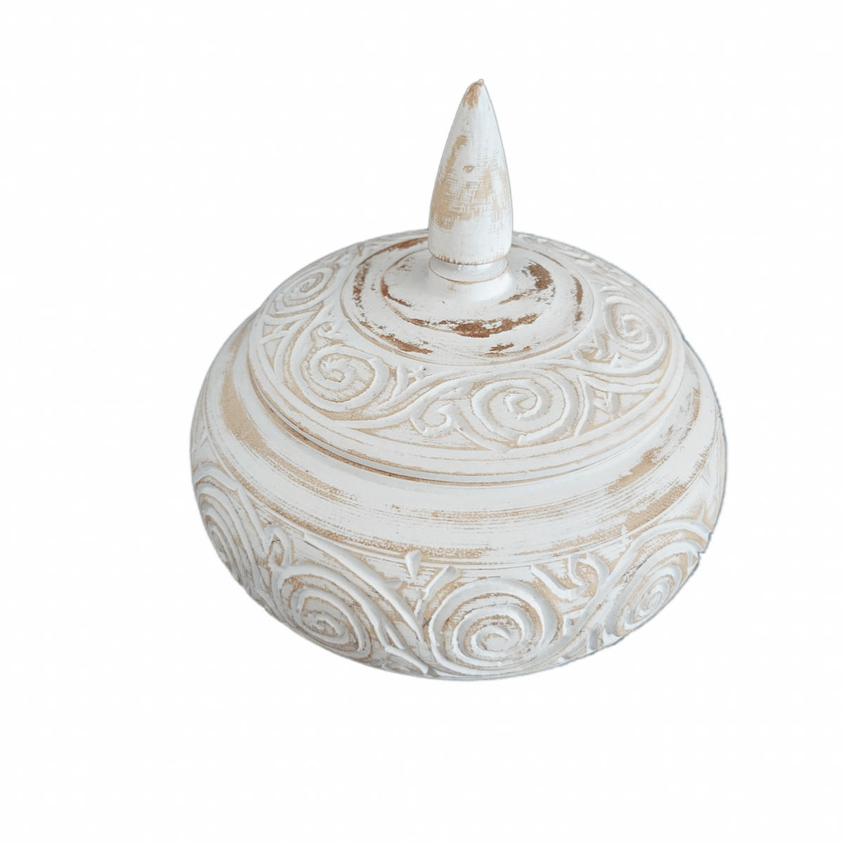 ZARA - Boîte en bois sculpté, blanc D19 x H18 cm