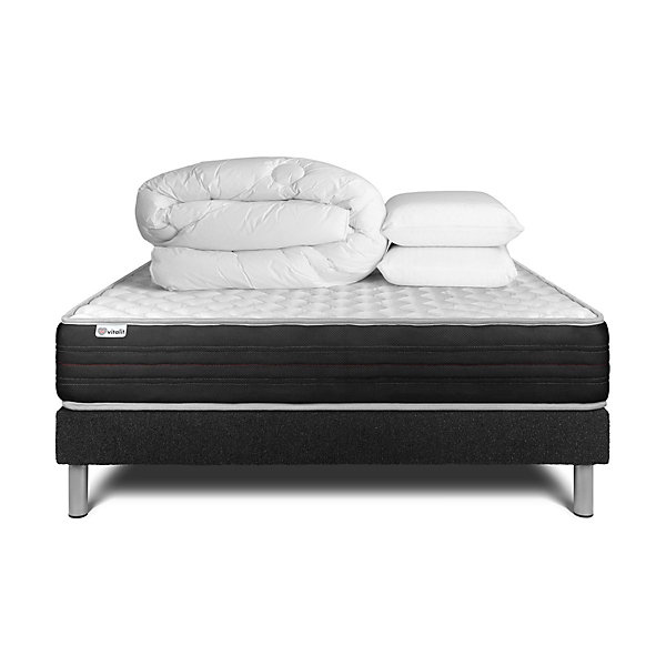 Pack sommier kit matelasMousse polyuréthane à mémoire de forme avec couette et oreillers