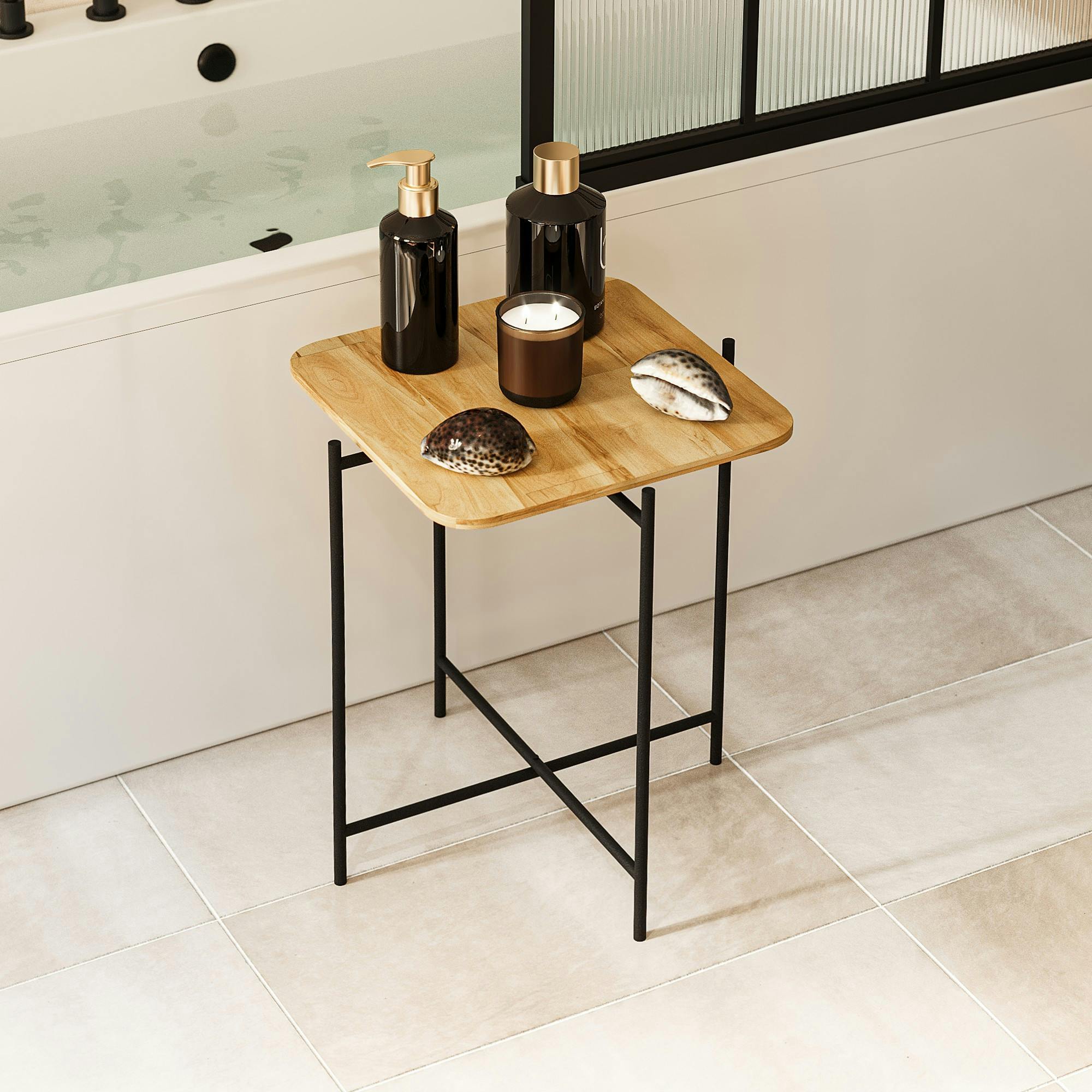 Petite table en bois carrée - structure métal noir JENA