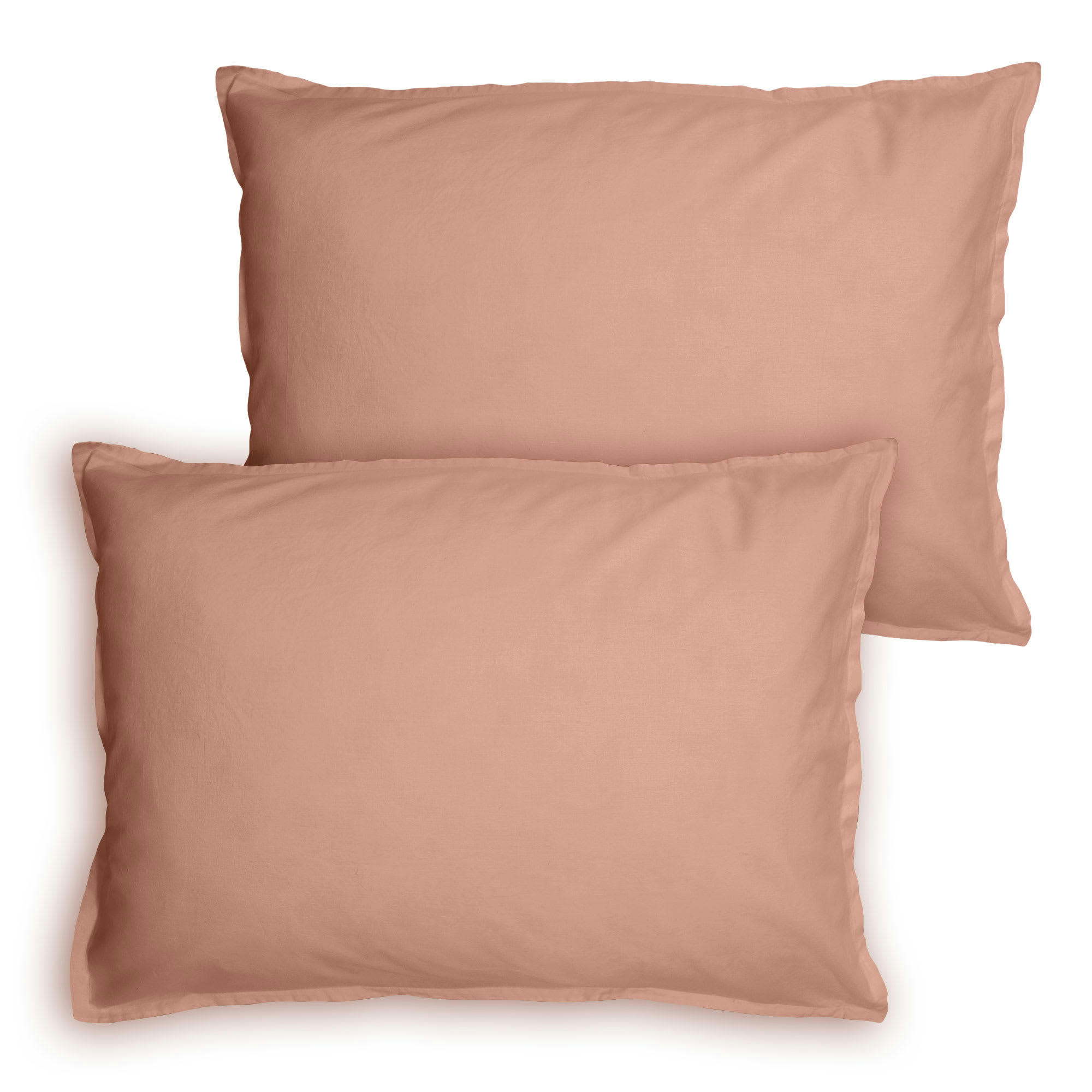 COTON LAVÉ VOLANT - Set de 2 taies d’oreiller unies finition volant Nude 50x70cm