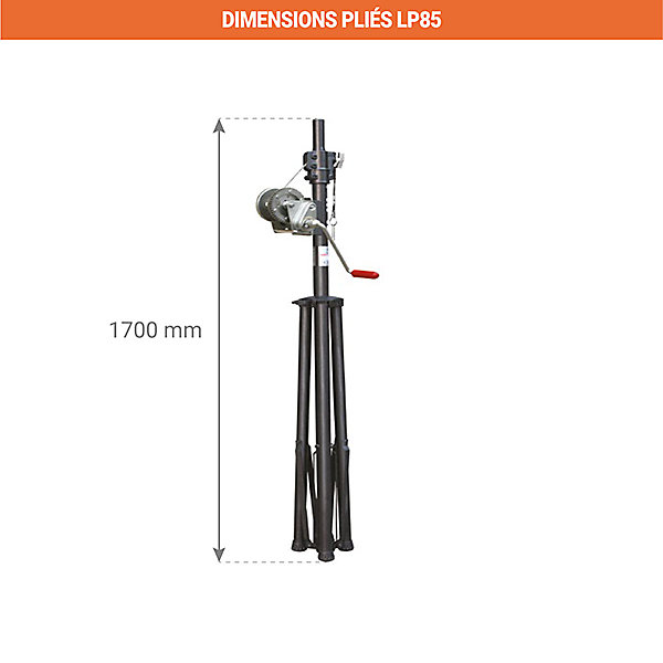 Monte charge 85kg avec plateau non pliant ajouré 450x450mm - IPN, poteaux, store banne, etc. - LP85-PPA1