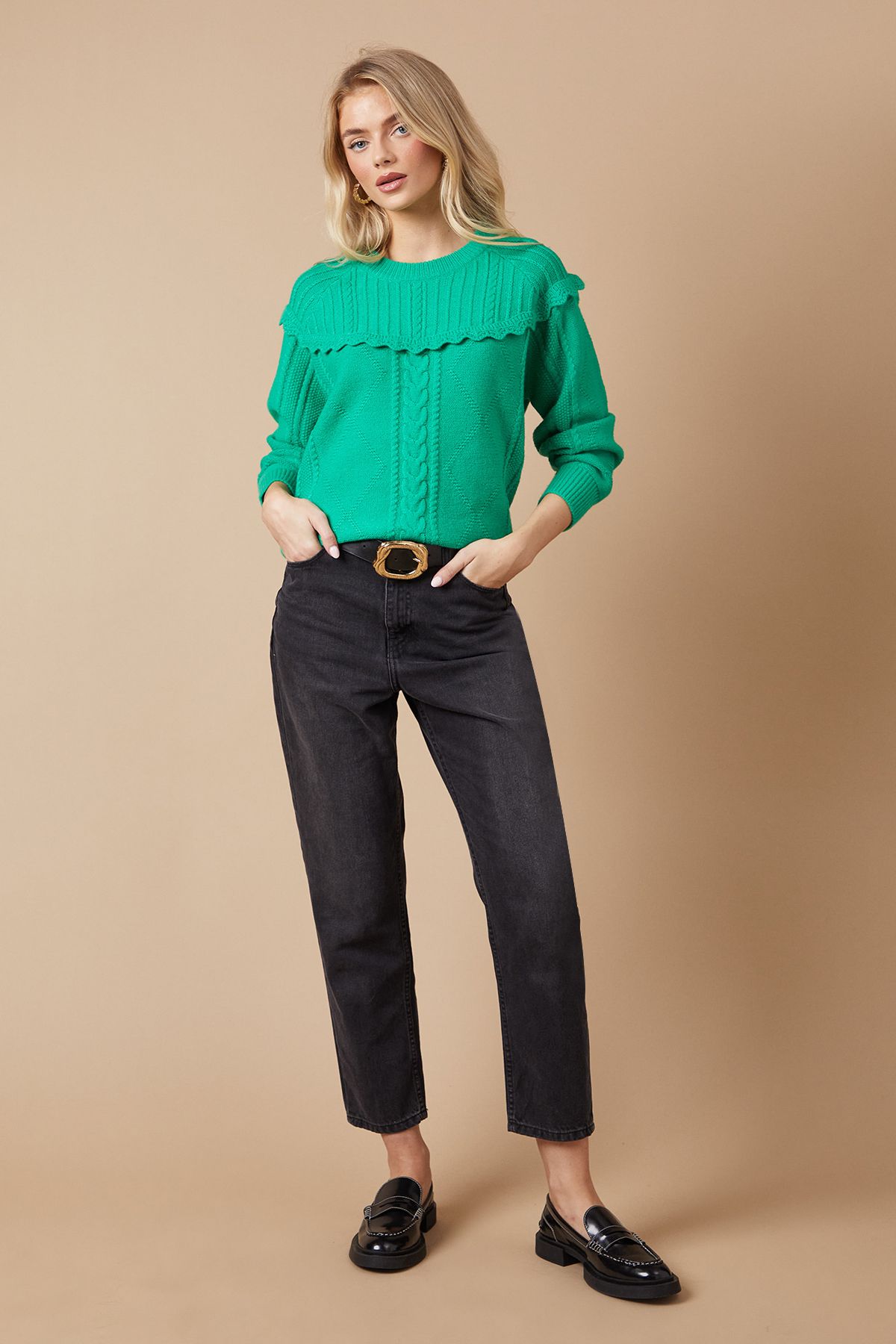 Oasis Cable Knitted Crochet Trim Detail Jumper