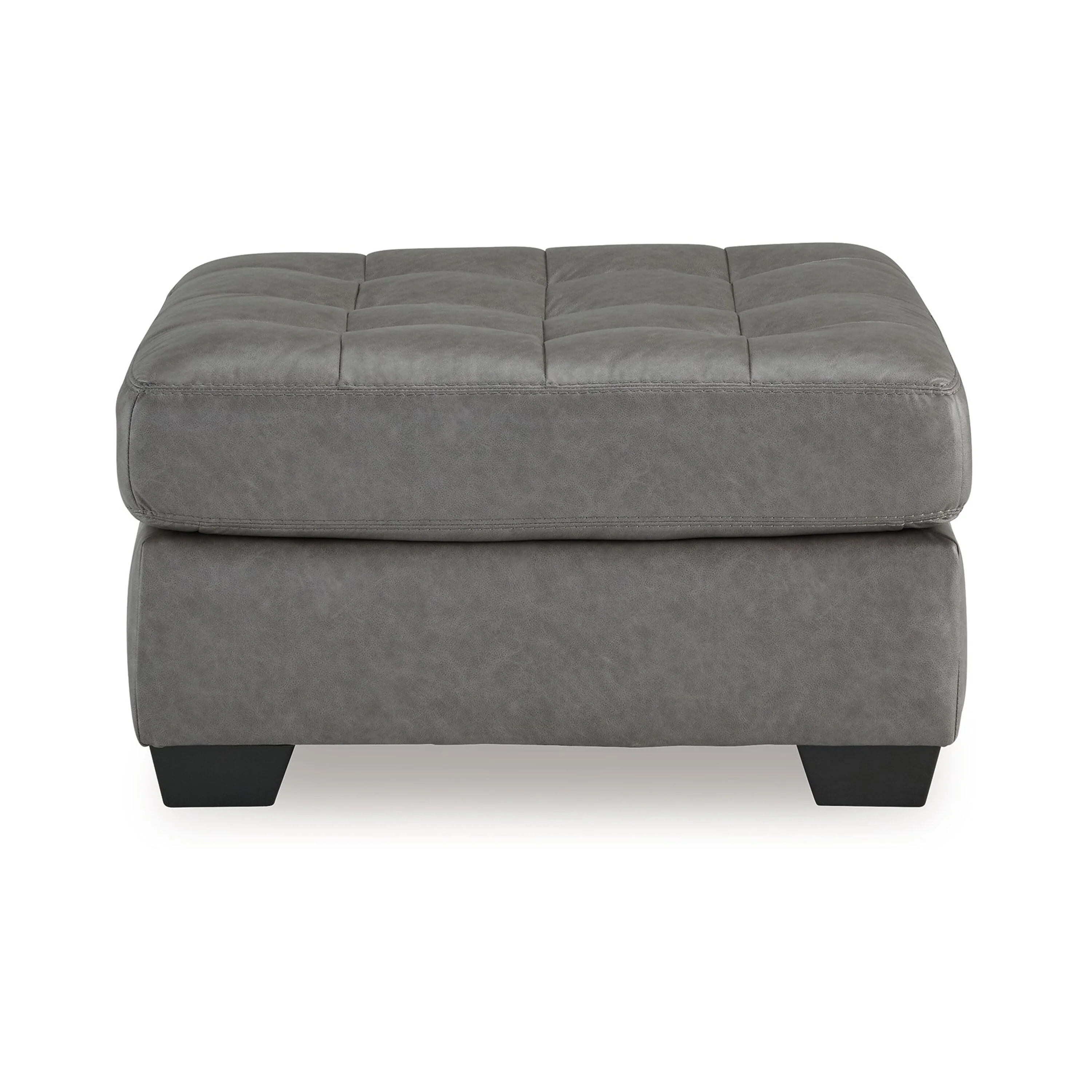 Lairi Accent Ottoman, 36 Inch Square, Button Tufted Gray Faux Leather