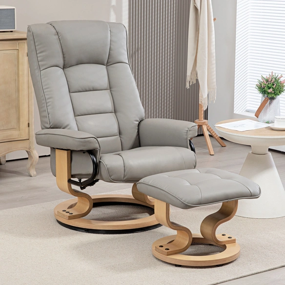 Relaxsessel, drehbar mit Liegefunktion, Kunstleder, grau
