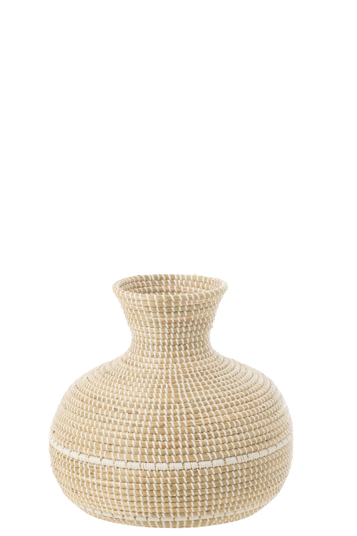 J-Line vaas Geweven - zeegras - naturel/wit - Ø 39 cm