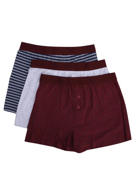 Mens 3pk Burgundy Stag Loosefit Boxers