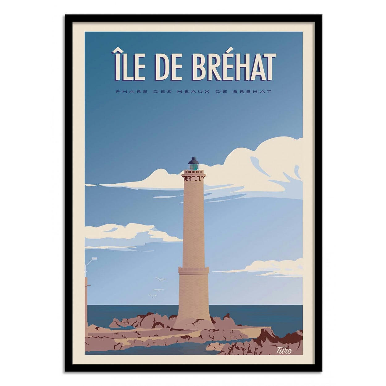 TUROMEMORIESSTUDIO - ILE DE BRÉHAT - TURO - Affiche d'art avec Cadre bois noir - 30 x 40 cm
