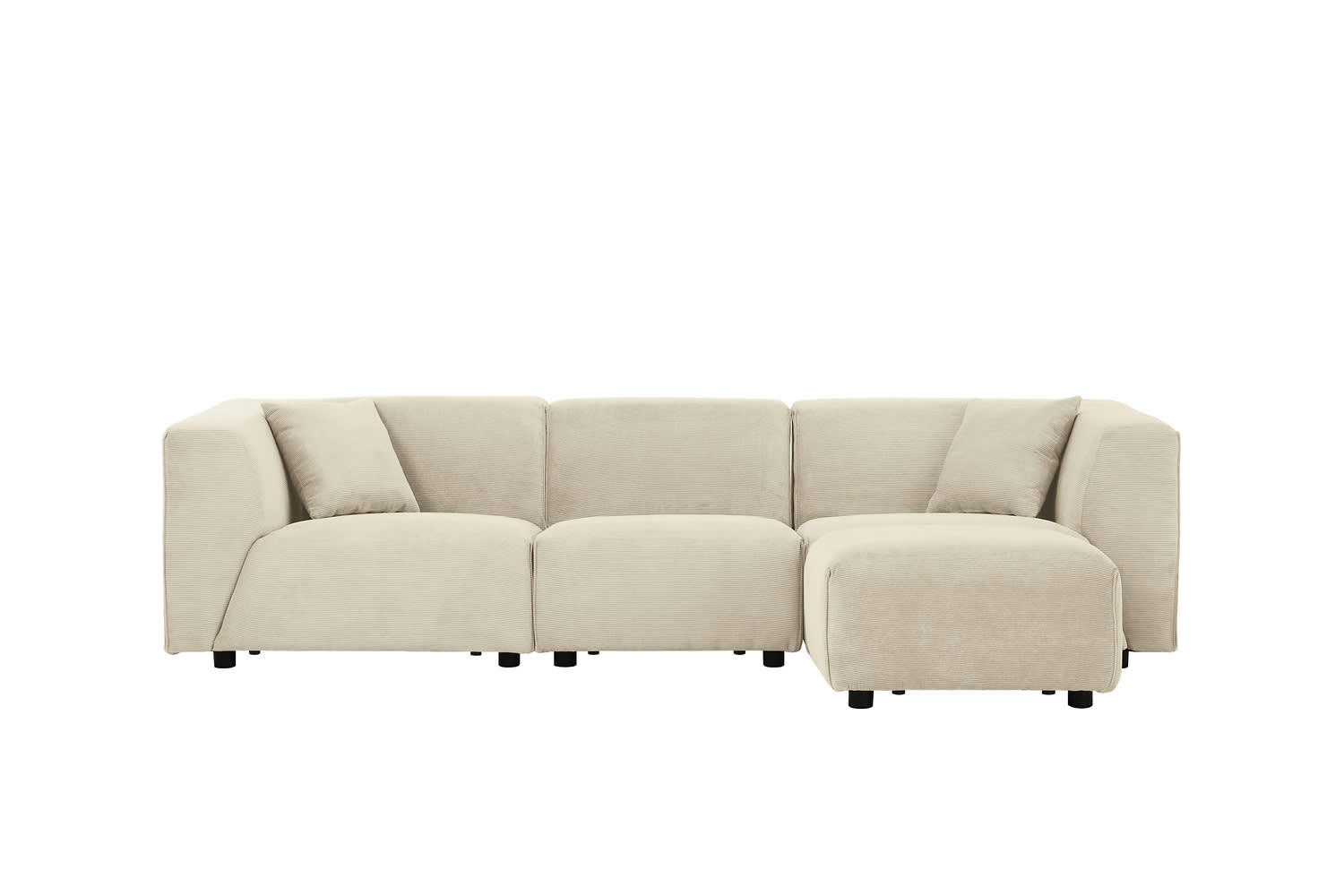 MONROE - Canapé modulable 3 places + 1 pouf velours côtelé beige