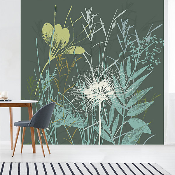 Papier peint intissé motif prairie, vert clair à foncé, 250 cm X 250 cm