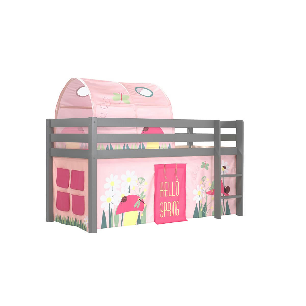 PINO - Lit mi-hauteur 90x200 sommier inclus housse spring gris