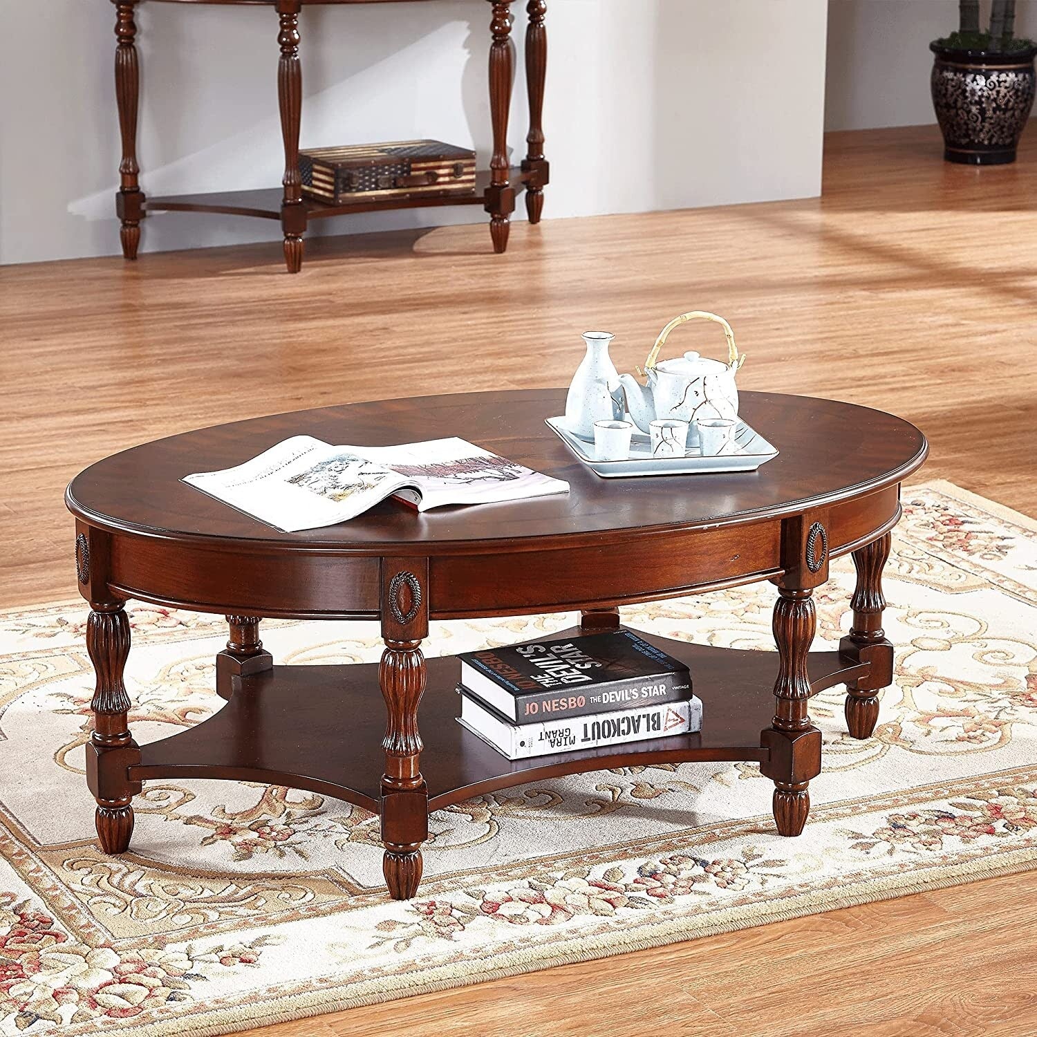 Solid Wood Coffee Table Console Table with Storage Drawer